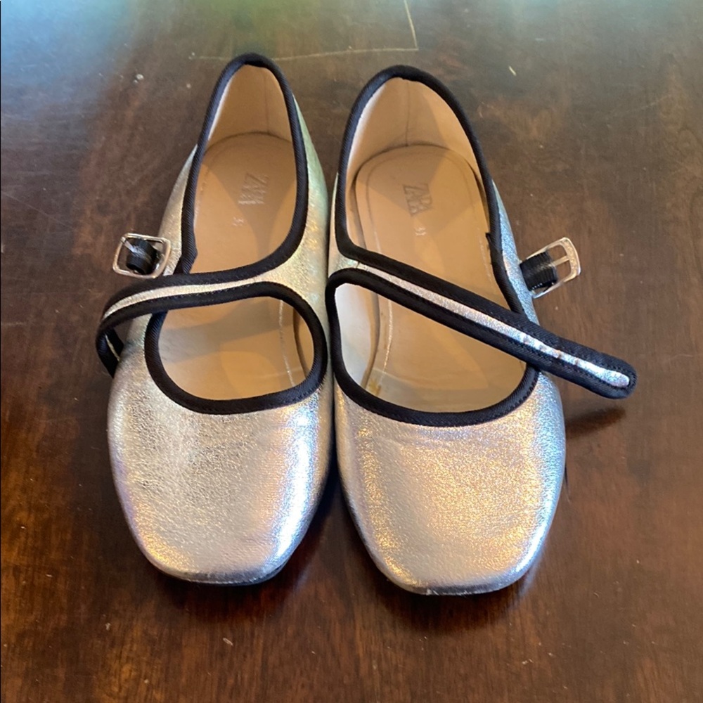 Zara Silver and Black Dress Shoes with Modern Square Toe